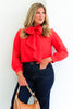 TWT® Tristan Red Bow Long Sleeve Blouse