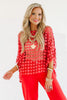 Capri Red Floral Crotchet Short Sleeve Blouse