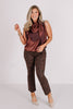 TWT® Ally Brown Satin Sleeveless Blouse