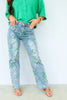 AZI Josie Floral Denim Wide Leg Jean