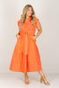 Emilia Hot Pink Striped Short Sleeve Midi Dress