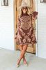 In the City Brown Abstract Print Long Sleeve Sweater Dress