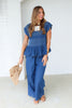 Morgan Smocked Light Denim Scalloped Sleeve Top
