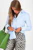 Emily McCarthy Classic French Blue Stripe Oxford Long Sleeve Blouse
