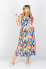 New Light Printed Red & Blue Short Sleeve Maxi Dress