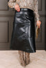 Lena Black Faux Leather Pull on Midi Skirt