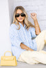 Point Across Blue Striped Short Sleeve Blouse
