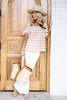 Far From It Gingham Sand Short Sleeve Top