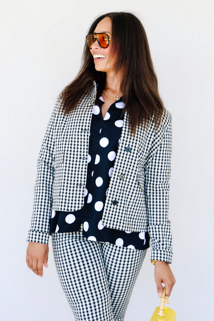 Tribal Button Front Black Gingham Long Sleeve Jacket