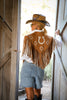 Horseshoe Camel & White Two Tone Fringe Shrug