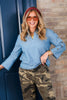 Foxcroft Lainey Soft Indigo 3/4 Button Sleeve Blouse