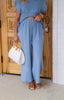 Magnolia Steel Blue Scalloped Hem Wide Leg Pant