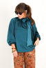 Melanie Teal Satin Long Sleeve Blouse