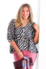 All Or Nothing Ash Black Zebra Short Sleeve Baby Doll Blouse