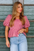 Pulling You In Burgundy Striped Short Sleeve Top