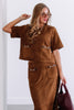 Warm Coffee Express Brown Faux Suede Blouse