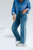 Cassandra Denim Blue Lace Up Heart Wide Leg Denim Pant