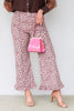 Coming Around Pink Leopard Print Ruffle Hem Wide Leg Pant