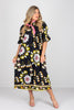 Evelyn Black Printed Short Sleeve Maxi Dress
