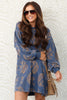 Coffee Break Denim Paisley Long Sleeve Mini Dress