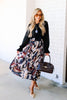 Tribal Steel Flowy Plisse Printed Midi Skirt