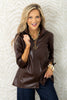Foxcroft Agnes Leather Chicory Coffee Long Sleeve Blouse