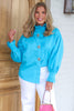 Make It Pop Blue Long Sleeve Blouse