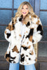 In Heartland Brown Cow Print Faux Fur Long Sleeve Coat