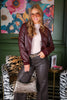Steph Bordeaux Zip Front Bomber Jacket