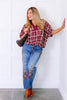 Take It Easy Plaid Burgundy Short Sleeve Blouse