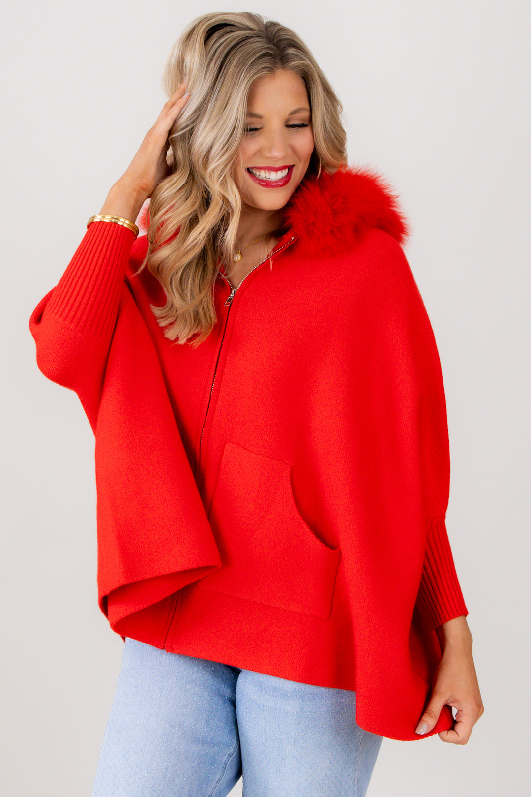 MITCHIE'S Aimee Red Fox Fur Poncho