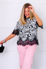 TWT®  Lace & Zebra Short Sleeve Top