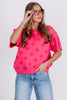 Stay Here Hot Pink Polka Dot Short Sleeve Sweater