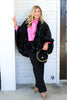 A Little Statement Sequin Faux Fur Trimmed Black Cape