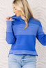 Tribal Turtleneck Lapis Blue High Low Long Sleeve Sweater