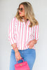 Leading Lines Pink Striped 3/4 Sleeve Blouse