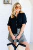 Tribal Button Front Black Short Sleeve Blouse