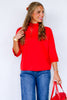 TWT® Whitley Red Mock Neck 3/4 Sleeve Top