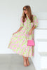 Ivy Pink Rose 3/4 Sleeve Maxi Dress
