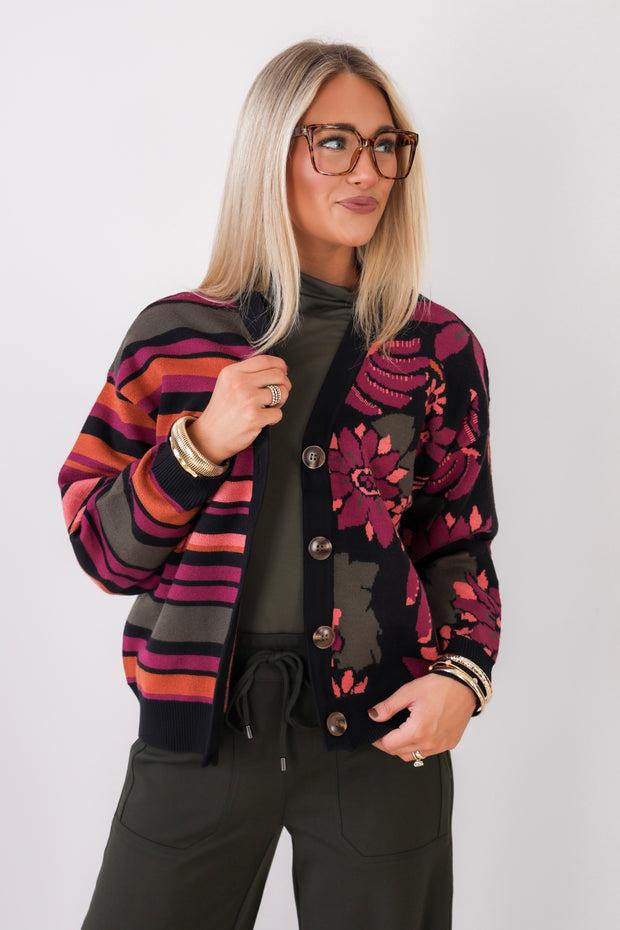 Tribal Black Button Front Sweater Cardigan