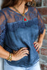 TWT® Simply Alluring Navy Lace Short Sleeve Blouse