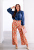 Pumpkin Print Latte Stretch Denim Flare Jean