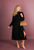 Tribal Black Wrap Long Sleeve Midi Dress