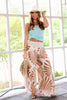 Cancun Palm Leaf Print Cream Silk Wide Leg Pant