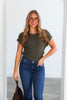 Tribal Top Notch Basil Cap Sleeve Sweater