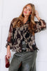 Insight Brown And Black Print 3/4 Sleeve Blouse