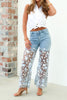 AZI Abby Denim Stud & Lace Wide Leg Jean