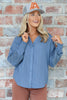 Tribal Applique Slate Blue Long Sleeve Blouse