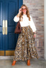 Abstract Print Moss Brown Wide Leg Flowy Pants