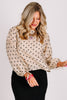 On The Dot Beige Long Sleeve Blouse